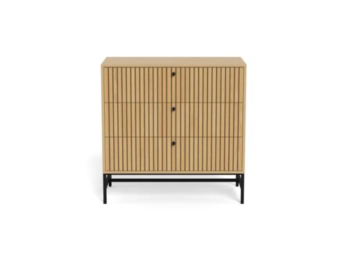 Ladekast Klielal Naturel met 3 lades, eiklook en matzwarte geometrische poten