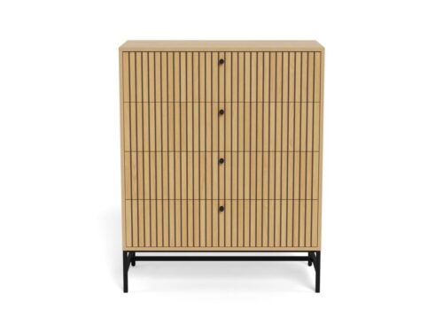 Ladekast Rieronte Naturel 80,6 cm met eiklook, vier lades en matzwart stalen onderstel