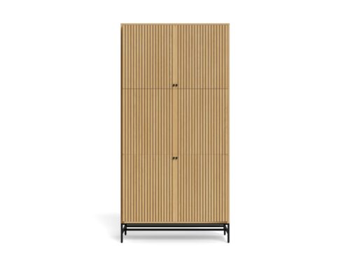 Kledingkast Jooris Naturel 99 cm met eiklook, 4 deuren en mat zwart stalen onderstel