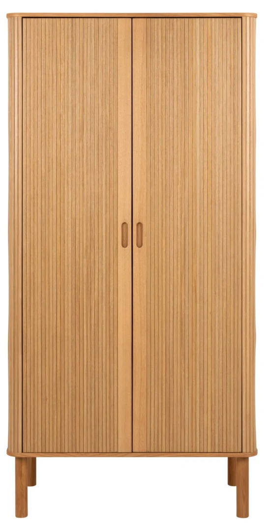 Kledingkast Skarmon Naturel 100 cm met lattenfront, eikenfineer en slanke poten