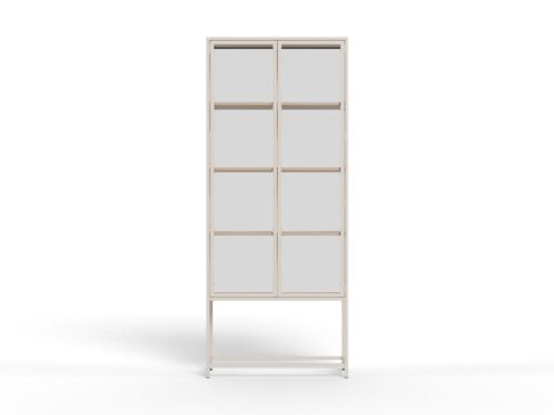 Vitrinekast Golvum Grijs 77 cm met glazen deuren, stalen frame en vier vakken