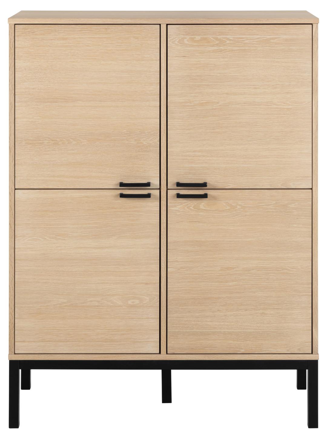 Kast Runtona Wit 91 cm, houten opberger met 4 deuren, geolied eikenfineer en matzwarte poten