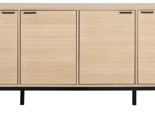 Dressoir Findero Wit 180 cm met 4 deuren, verstelbare planken en matzwarte poten