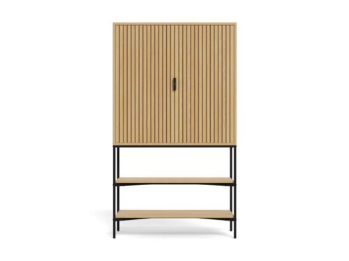 Kast Turmik Naturel 80 cm met eikenlook, 2 deuren, 3 planken en zwart stalen frame