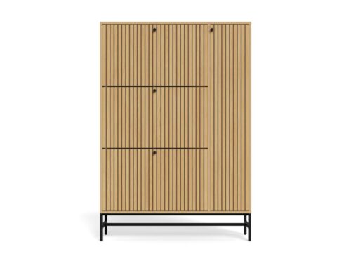 Schoenenkast Jeelvund naturel met eikenlook, 3 lades, 3 planken en zwarte poten