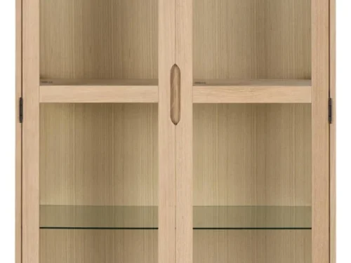 Vitrinekast Falik Wit 94 cm met twee glazen deuren, houten afwerking en verstelbare planken