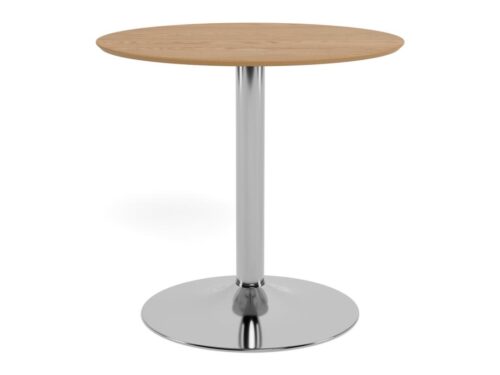 Cafétafel Klielly Ø80 cm met mat eiken blad en verchroomde stalen trompetvoet