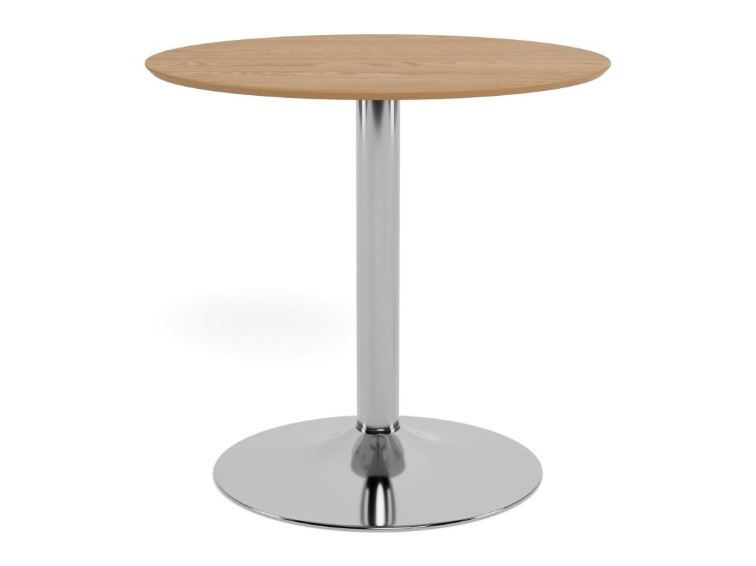 Cafétafel Klielly Ø80 cm met mat eiken blad en verchroomde stalen trompetvoet
