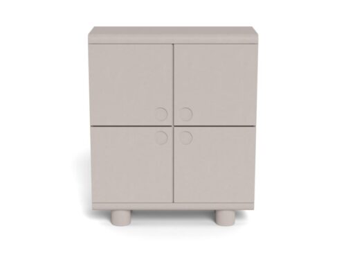 Kast Torura Grijs 100 cm, modern dressoir met vier deuren en strakke afwerking op ronde poten