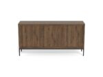Dressoir Skaalia rookgrijs 158 cm met 3 deuren, gerookt eiken look en matzwarte stalen poten