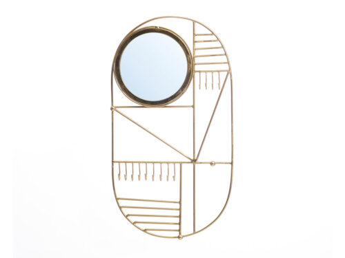Muurhanger Mekon Glas Wit met goudkleurig frame en geometrisch, decoratief wandspiegelontwerp