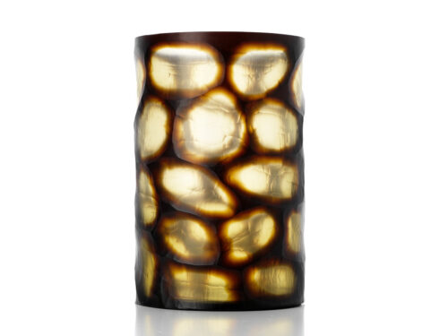 Vaas Klorres glas honing, royale amberkleurige vaas met organische vorm en warm lichtspel