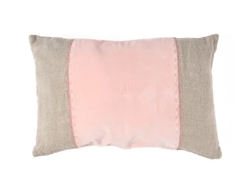 Kussenhoes Tredura Naturel 30x50 cm met roze middenvlak en linnen-fluweel textuur