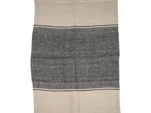 Woonaccessoire Slaultond linnen naturel met beige en donkergrijze strepen en geweven textuur