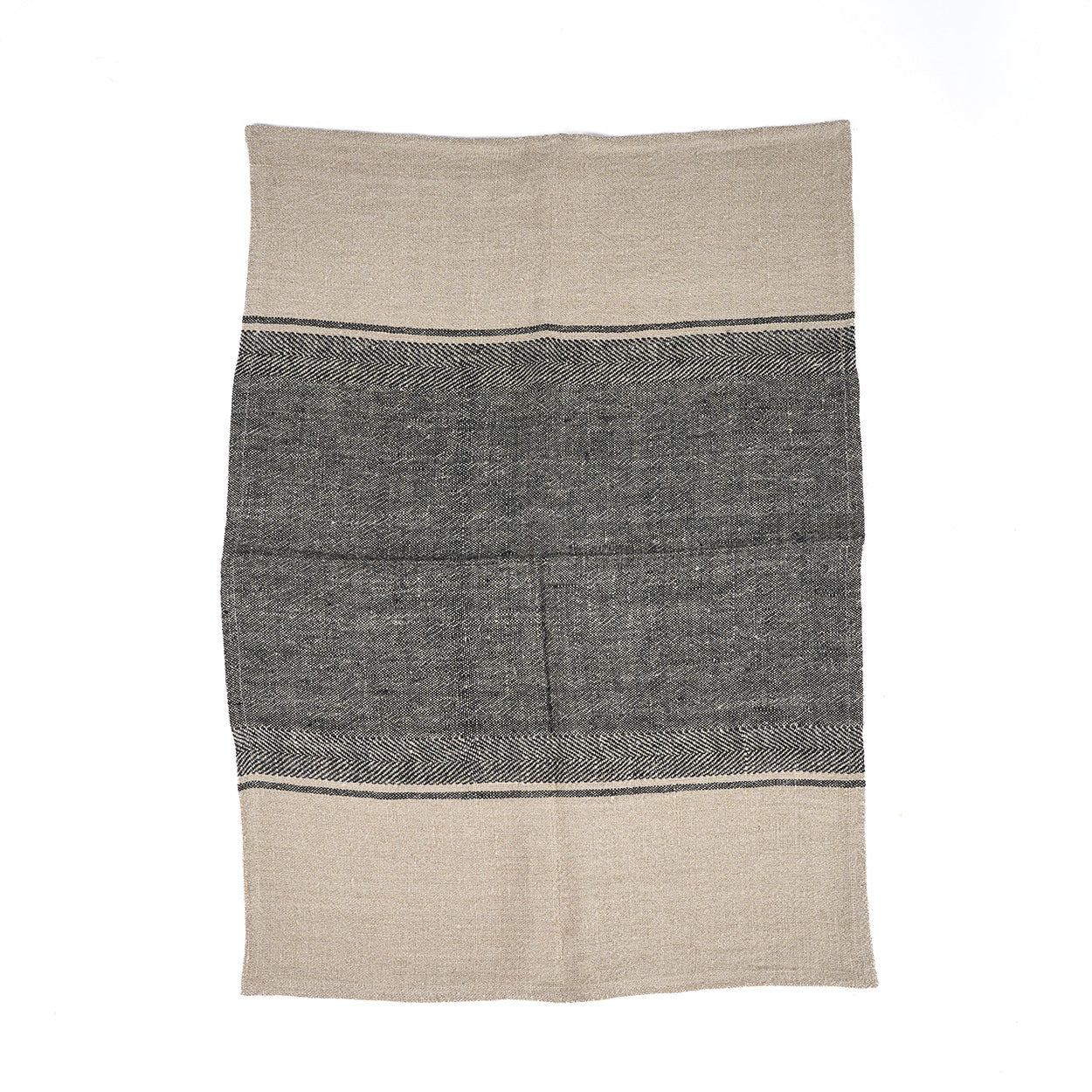 Woonaccessoire Slaultond linnen naturel met beige en donkergrijze strepen en geweven textuur
