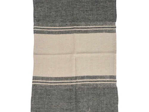 Handdoek Amalia Naturel 70x50 cm van linnen met naturel-zwarte strepen en subtiele structuur