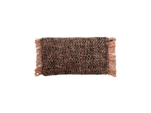Kussenhoes Fiskoro zwart 50x30 cm met koperkleurige franjes en geweven structuur