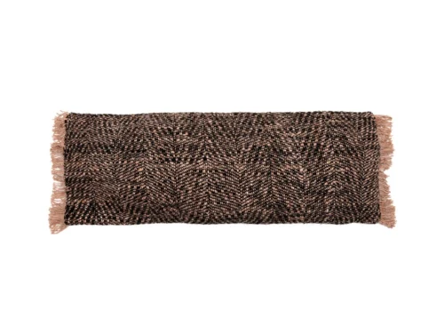 Kussenhoes Lardik zwart met koper, langwerpig 35x100 cm, met geweven katoen en franje