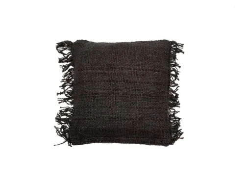 Kussenhoes Haurre zwart 40x40 cm van katoen met handgekleurde afwerking en fringes