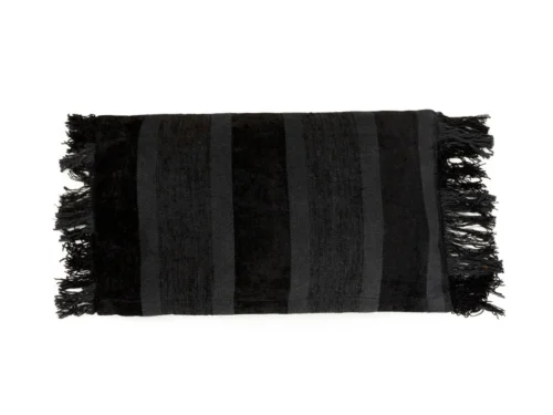 Kussenhoes Neirmora zwart 30x50 cm van fluweel met franjes, rechthoekig en zacht glanzend