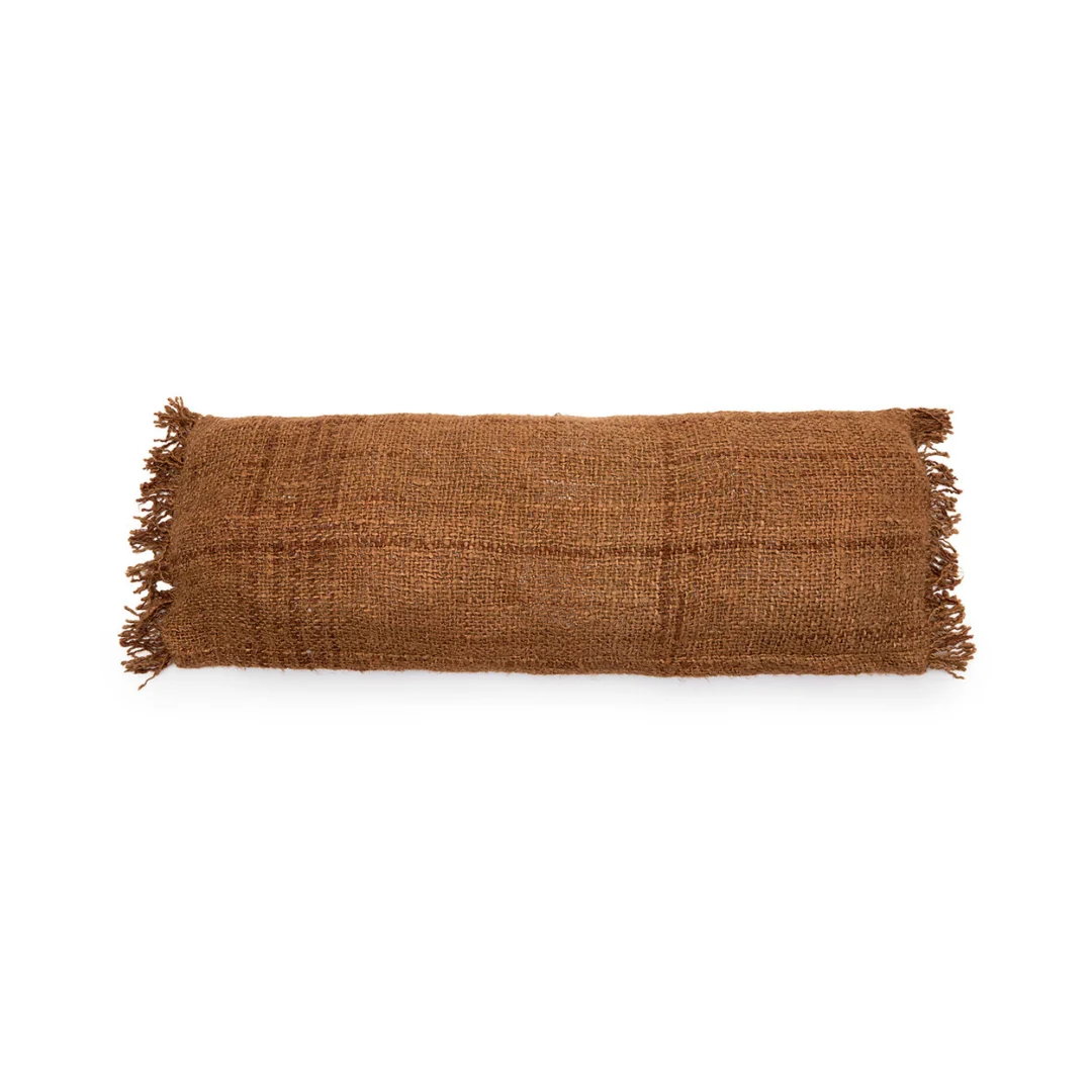 Kussenhoes Durham Bruin 100x35 cm van zacht katoen, langwerpig met speelse franjes
