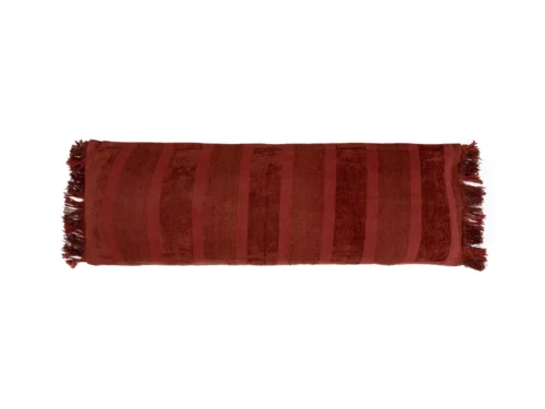 Toontesta bordeaux fluwelen kussenhoes 100x35 cm met franjes en langwerpig design