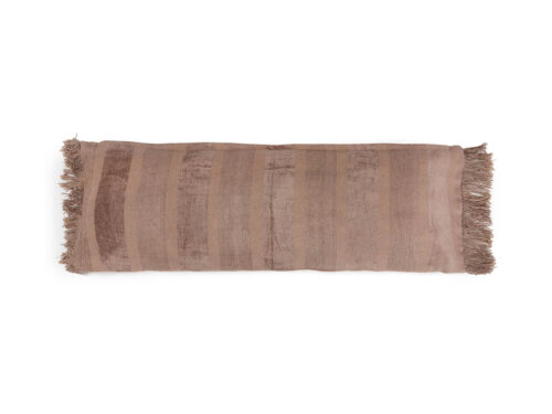 Kussenhoes Hirrang 100x35 cm in betonfluweel, langwerpig met zachte stof en franjes in rustige stoere tinten