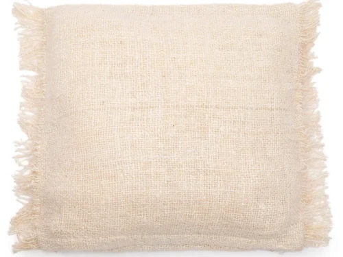 Kussenhoes Meirnella crème 60x60 cm, katoenen geweven stof met speelse franjes en handgeverfde afwerking