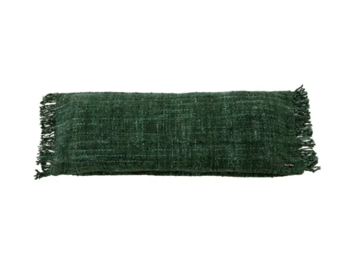 Kussenhoes Sunny Groen 35x100 cm, handgemaakt katoenen sierkussen met franjes en grove textuur