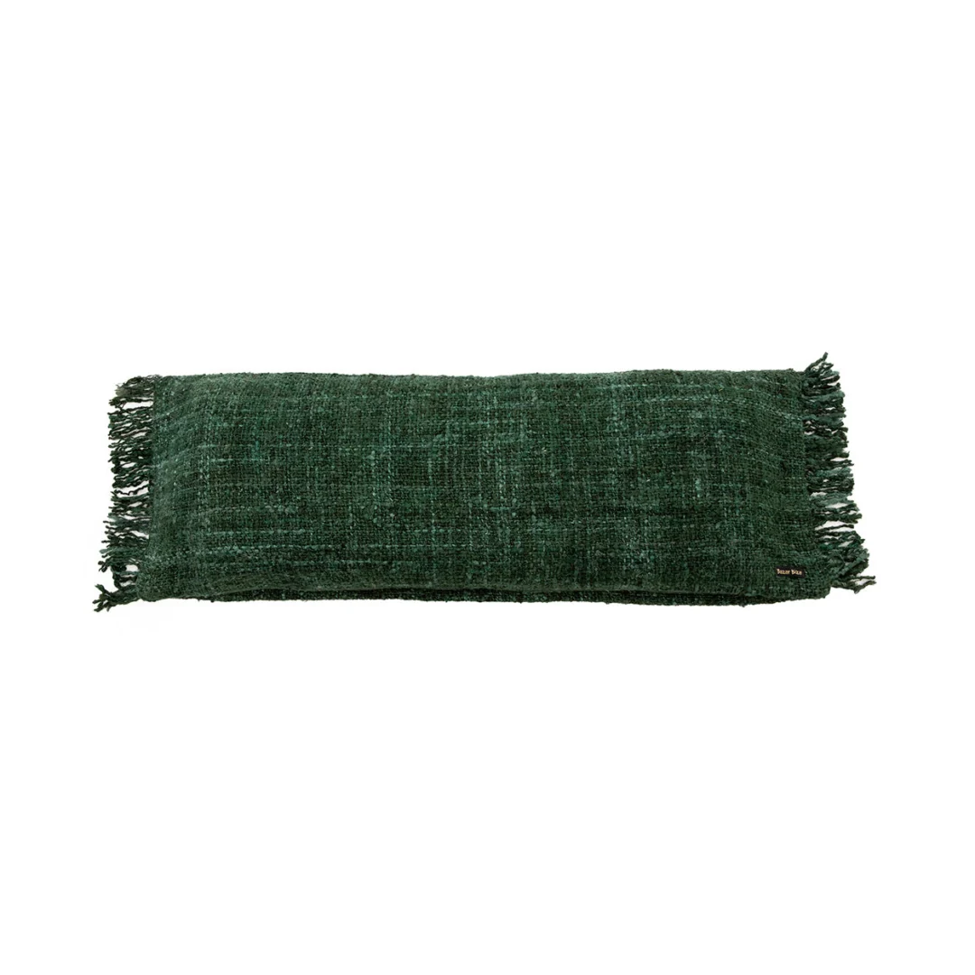 Kussenhoes Sunny Groen 35x100 cm, handgemaakt katoenen sierkussen met franjes en grove textuur