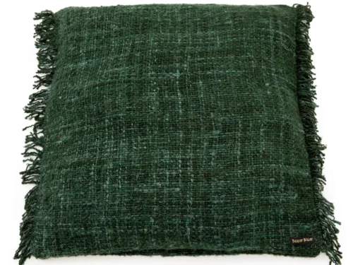 Slaunton groen kussenhoes 60x60 cm van katoen met boho franjes en rijke textuur