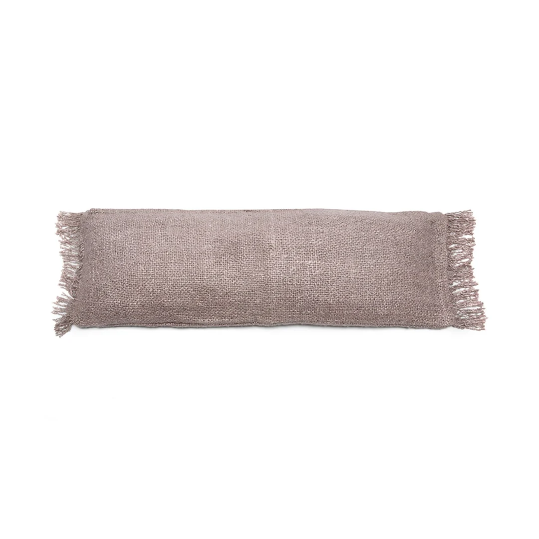 Kussenhoes Kermino Grijs 35 x100 cm van katoen met handgemaakte textuur en boho-franjes