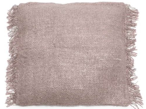 Jaldund kussenhoes 60x60 cm in parelgrijs katoen met boho franjes en zachte structuur