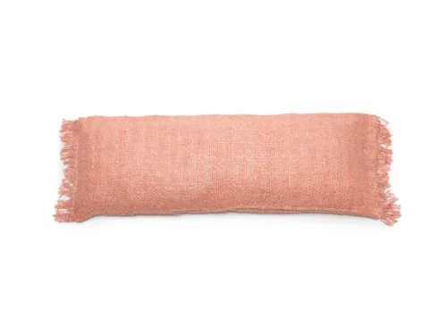 Kussenhoes Greerik roze 35x100 cm, rechthoekig katoenen sierkussen met rijke textuur en franjes