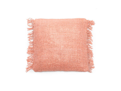 Roze Mestos kussenhoes 40x40 cm van katoen met rijke textuur en boho franjes