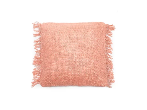 Roze Mestos kussenhoes 40x40 cm van katoen met rijke textuur en boho franjes