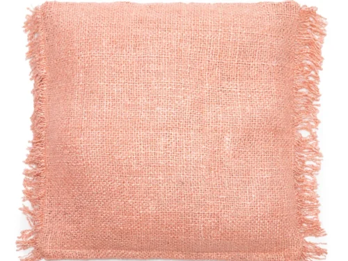 Roze Kussenhoes Praullen 60x60 cm van katoen met rijke textuur en boho-franjes