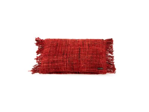 Kussenhoes Jeintak Rood 30 x 50 cm van katoen met grove textuur en speelse franjes, boho stijl