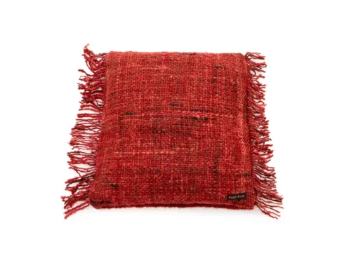 Kussenhoes Jeeson rood 40x40 cm met geweven katoen en speelse franjes