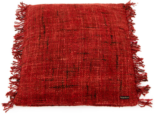 Kussenhoes Leinsello Rood 60x60 cm met grove katoenen textuur en speelse franjes