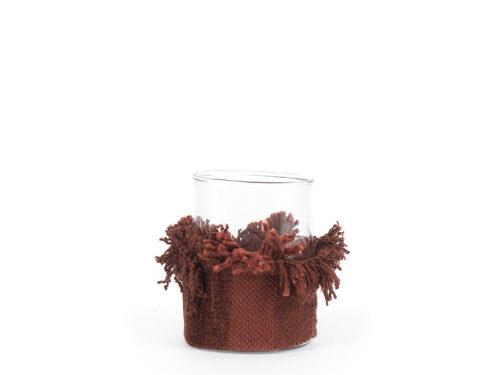 Kaarsenhouder Braukas Velvet Bordeaux met bordeaux fluwelen rand en helder glas