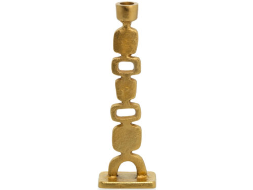 Kandelaar Liberec Goud, hoge messing kandelaar met sculpturaal silhouet en warme glans, 30 cm