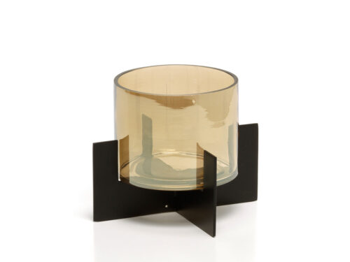 Kandelaar Flaurmel Glas Zwart met amber glas en zwarte metalen houder voor een warme, moderne sfeer