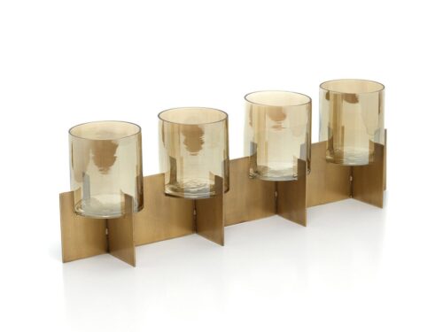 Kandelaar Trossund Glas Goud met vier glazen houders en goudkleurige messing afwerking