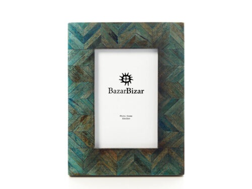 Fotolijst Nannon Turquoise van turkoois buffelbot met gelaagd mozaïek, voor 10 x 15 cm foto’s