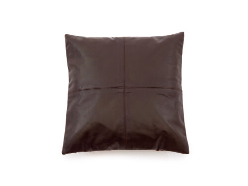 Kussenhoes Trellaro 40x40 cm, chocoladebruin leer met gepolsterde vierkant stikselafwerking