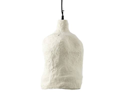 Hanglamp Prudak Papier, witte papier-maché hanglamp met sculpturale matte vorm