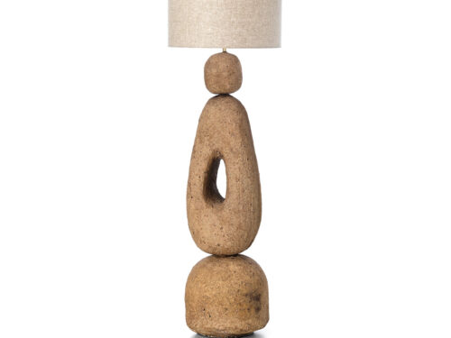 Vloerlamp Caandon Papier met modderkleurige papier-maché voet en beige kap, naturel en sfeervol