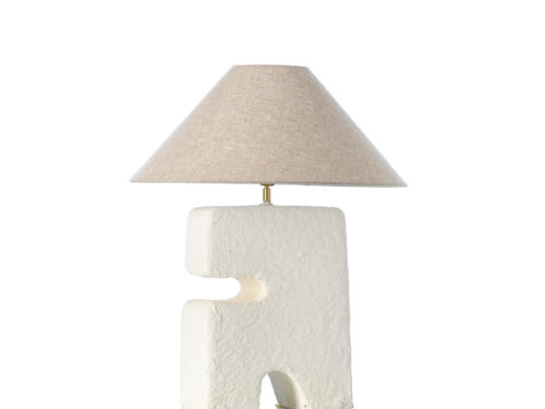 Tafellamp Vaarnol Papier met sculpturale witte papier-maché voet en beige kap