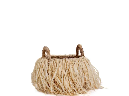 Mand Zissek Raffia Naturel opbergmand met franjes en handgrepen in natuurlijke tinten